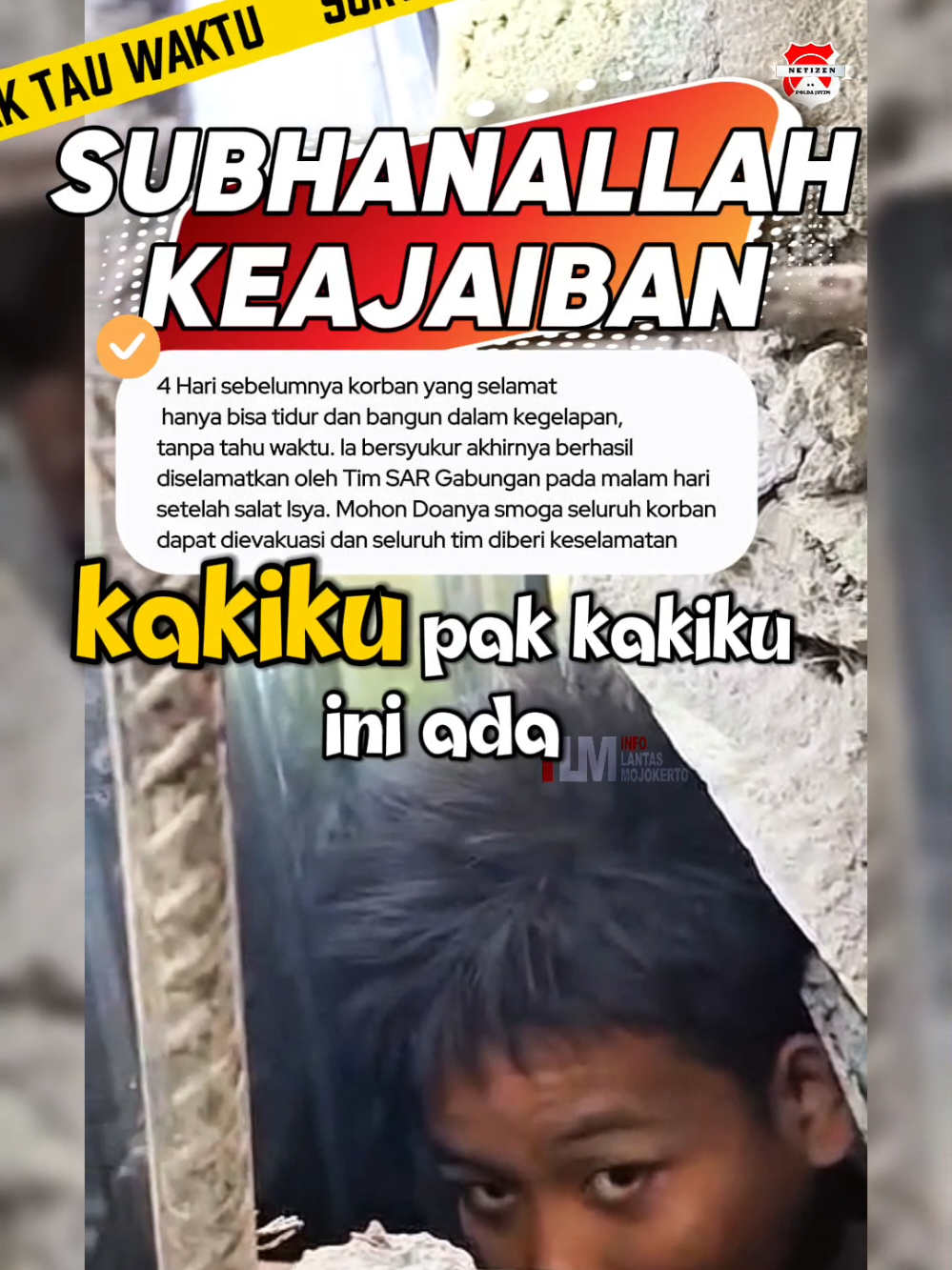 Subhanallah Mukjizat 4 hari survivor tidur tak kenal waktu, mungkin ini detektor tak bisa mendeteksi juga penuh dg tantangan puing bangunan serta grounding material #alkhoziny #buduran #infolantasmojokerto #ilm #sorotannetizen 