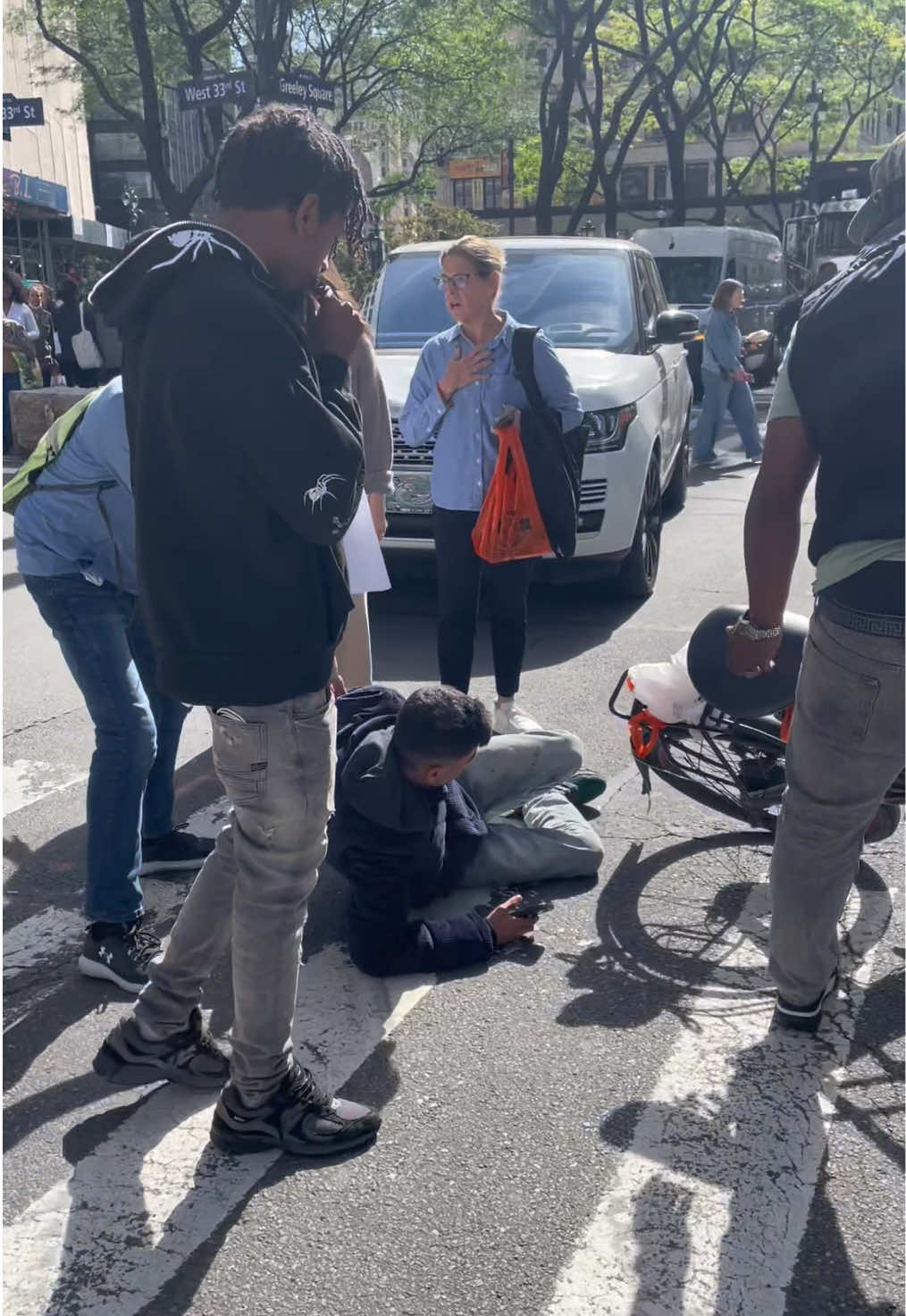 An Arab immigrant delivery guy on his electric bike gets hit by a car driven by a young white woman. He was 🩸 from his face, lying on the ground, but he insists he’s ‘ok’ and even gets up to sit on a nearby rock and wash his face. He refuses treatment, possibly because he’s undocumented or uninsured. The driver acts guilty, crying crocodile tears for the camera, and avoids being recorded by police. Bystanders and even officers seem to treat the situation lightly, laughing and siding with her. He doesn’t speak English, is pressured not to press charges, and ultimately she drives away with just a ticket or court summons. It’s tragic and highlights how vulnerable immigrants can be in these situations, even when clearly harmed.  The court system won’t pay him as much as they would to a Citizen. Life is so unfair.  #BikeAccident #DeliveryLife #ImmigrantStories #JusticeMatters #ViralVideo 