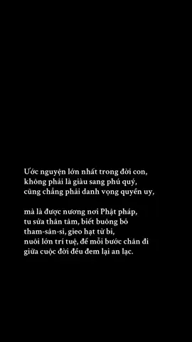 Ước nguyện lớn nhất trong đời con, không phải là giàu sang phú quý, cũng chẳng phải danh vọng quyền uy, mà là được nương nơi Phật pháp, tu sửa thân tâm, biết buông bỏ tham-sân-si, gieo hạt từ bi, nuôi lớn trí tuệ, để mỗi bước chân đi giữa cuộc đời đều đem lại an lạc.  #CapCut  #phatphapnhiemmau #nammoadidaphat #xuhuong #viral #loiphatday #buddha 