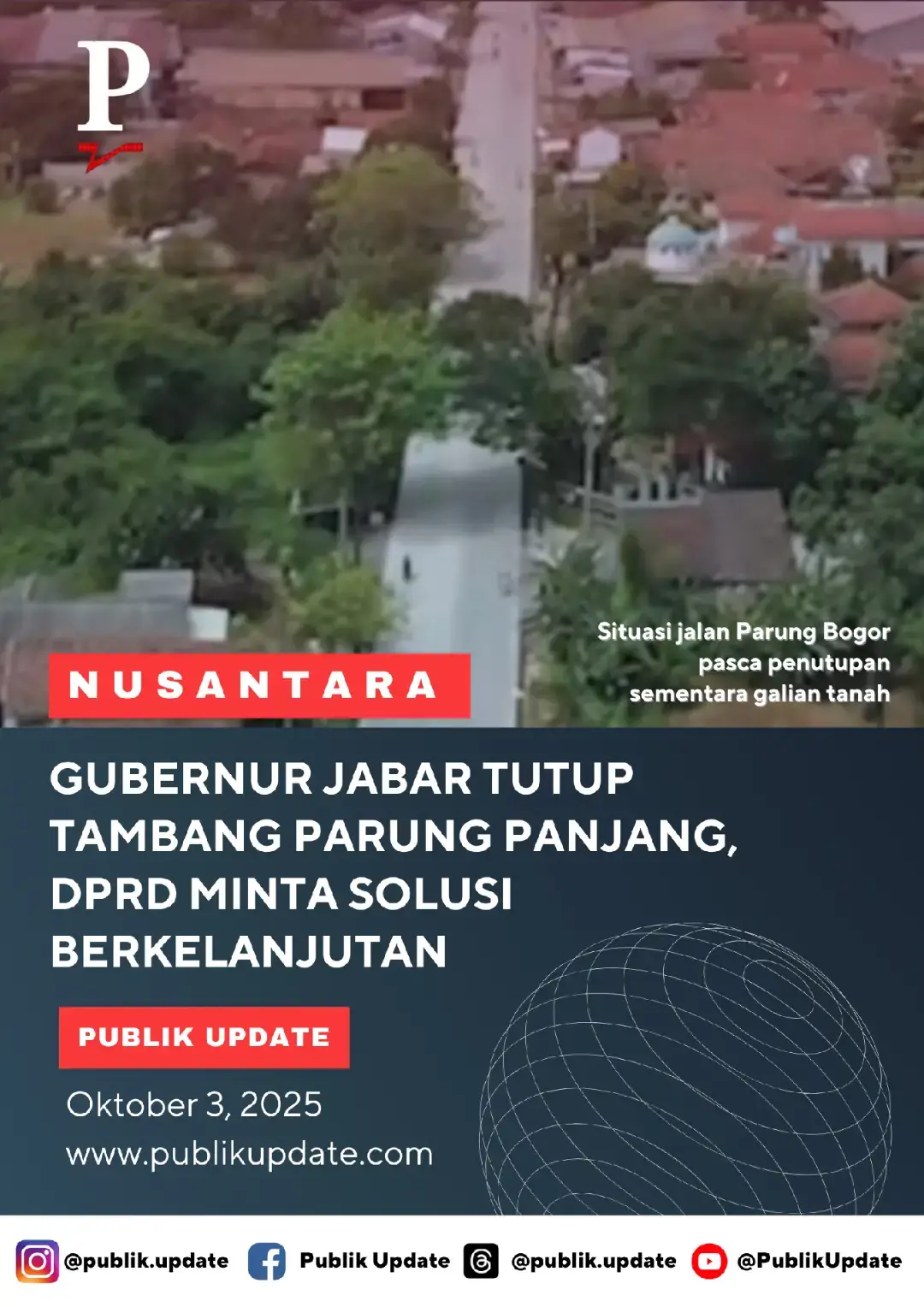 Gubernur Jawa Barat Dedi Mulyadi resmi menutup sementara seluruh aktivitas tambang di Kecamatan Parung Panjang, Rumpin, dan Cigudeg, Kabupaten Bogor, mulai 26 September 2025. Keputusan ini tertuang dalam surat bernomor 7920/ES.09/PEREK, sebagai tindak lanjut evaluasi terhadap Surat Edaran Gubernur Nomor 144/HUB.01.01.01/PEREK. Langkah ini diambil setelah ditemukan berbagai pelanggaran tata kelola tambang, termasuk kerusakan lingkungan, polusi udara, kemacetan ekstrem, serta rusaknya infrastruktur jalan dan jembatan. #gubernurjabar #dedimulyadi #kdm #parungpanjang #bogor
