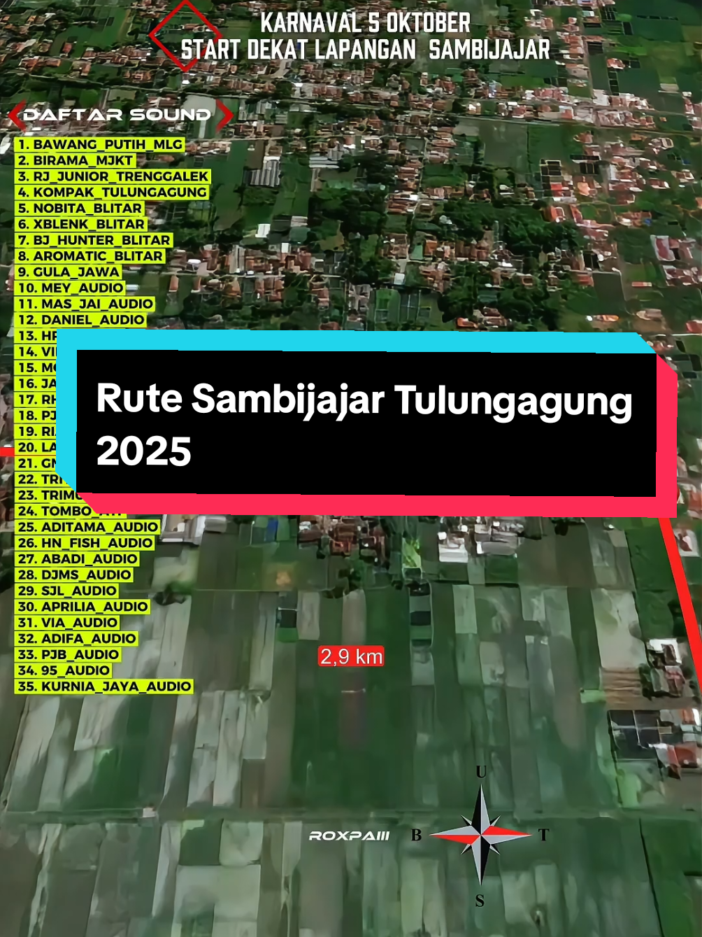 Rute Karnaval Sambijajar Tulungagung diikuti 35 sound, dengan panjang rute 3,2 km. Karnaval akan digelar pada 5 Oktober, start dari dekat Lapangan Sambijajar. #CapCut #rutekarnaval #karnavalsambijajar #tulungagung #karnavalsoundsystem 