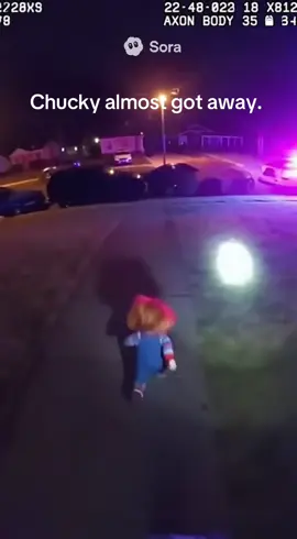 In further development, Chucky made a run for it, but the officer was quick to react and made sure Chucky stayed down this time. #chucky #sora #sora2 #bodycamera #funny 