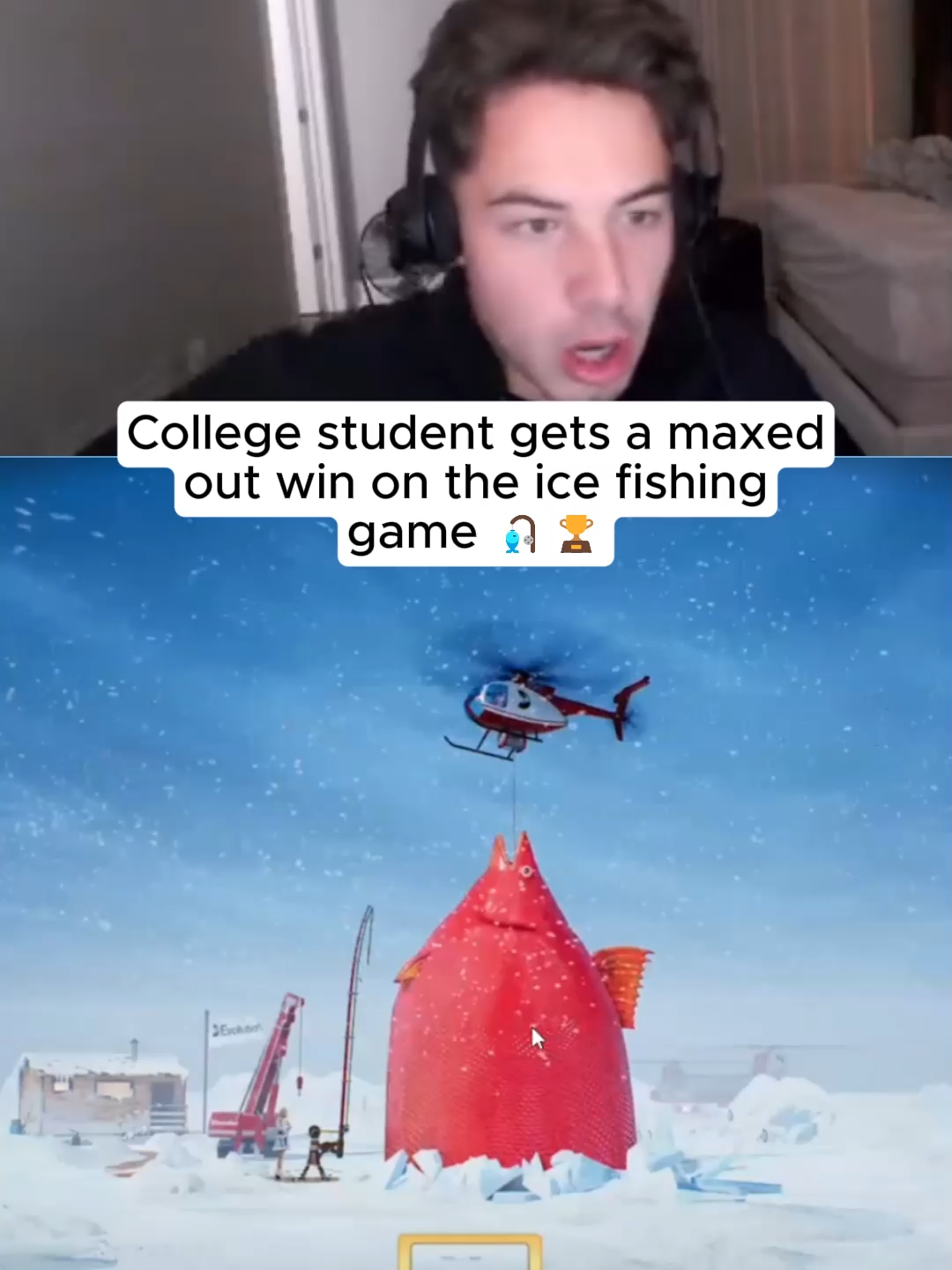 College student gets a maxed out win on the ice fishing game #kickstreaming #fyp #viral