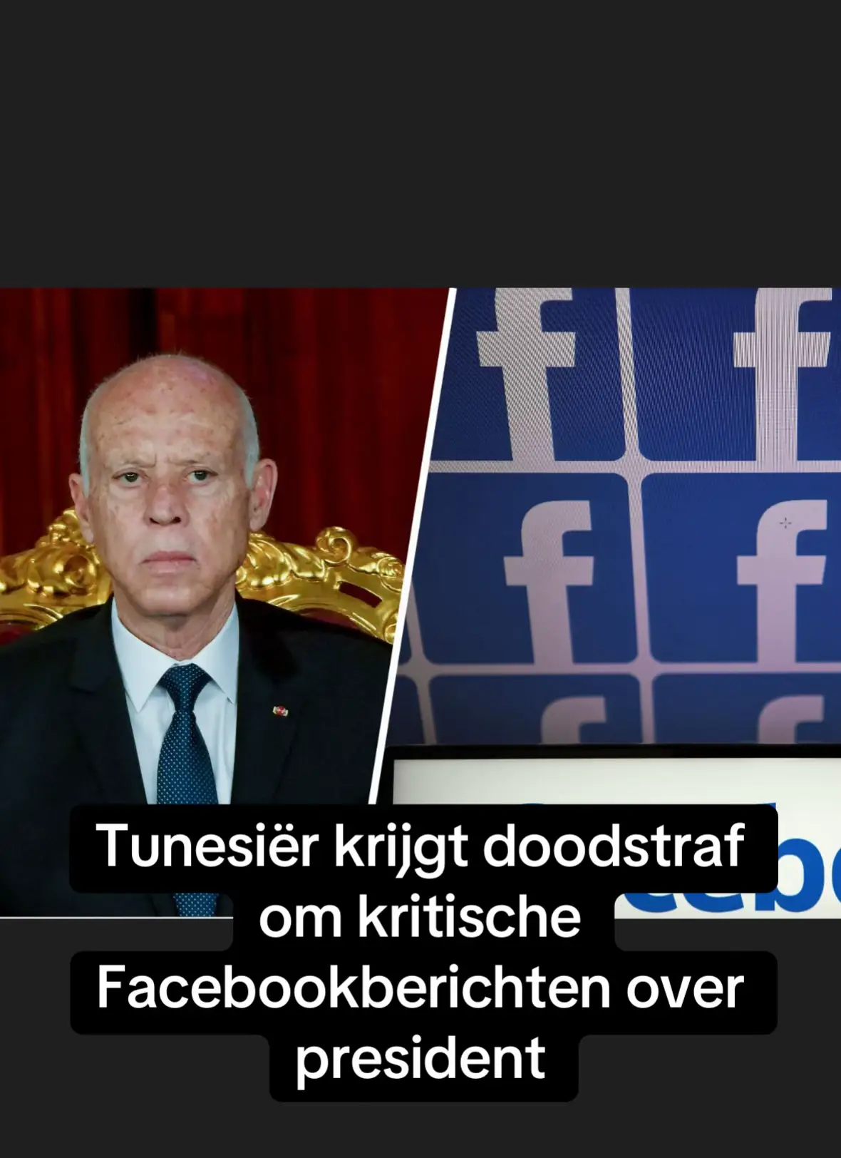 Een man in de vijftig is in Tunesië ter dood veroordeeld vanwege kritische Facebookberichten over president Saied. Saber Chouchane werd woensdagavond veroordeeld voor het beledigen van de president, het ondermijnen van de staatsveiligheid en het verspreiden van nepnieuws over een ambtenaar. Dat zeggen zijn advocaat Bouthalja en het hoofd van een Tunesische mensenrechtenorganisatie. In de berichten zou hij op een satirische en kritische manier zijn mening hebben gegeven over het nieuws. Ook zou het bereik ervan zeer beperkt zijn. Het lijkt erop dat de berichten die tot de veroordeling hebben geleid niet gedeeld zijn. 