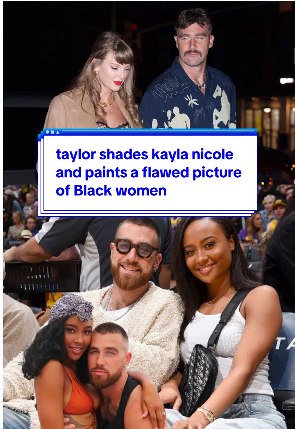 Taylor Swift’s Eldest Daughter off of The Life of a Show Girl basically reinforces a tired framing of white femininity that she desperately needs to unpack. Taking a look at the optics of her relationsip and engagement to Travis Kelce in contrast to his former relationship with influencer Kayla Nicole.
