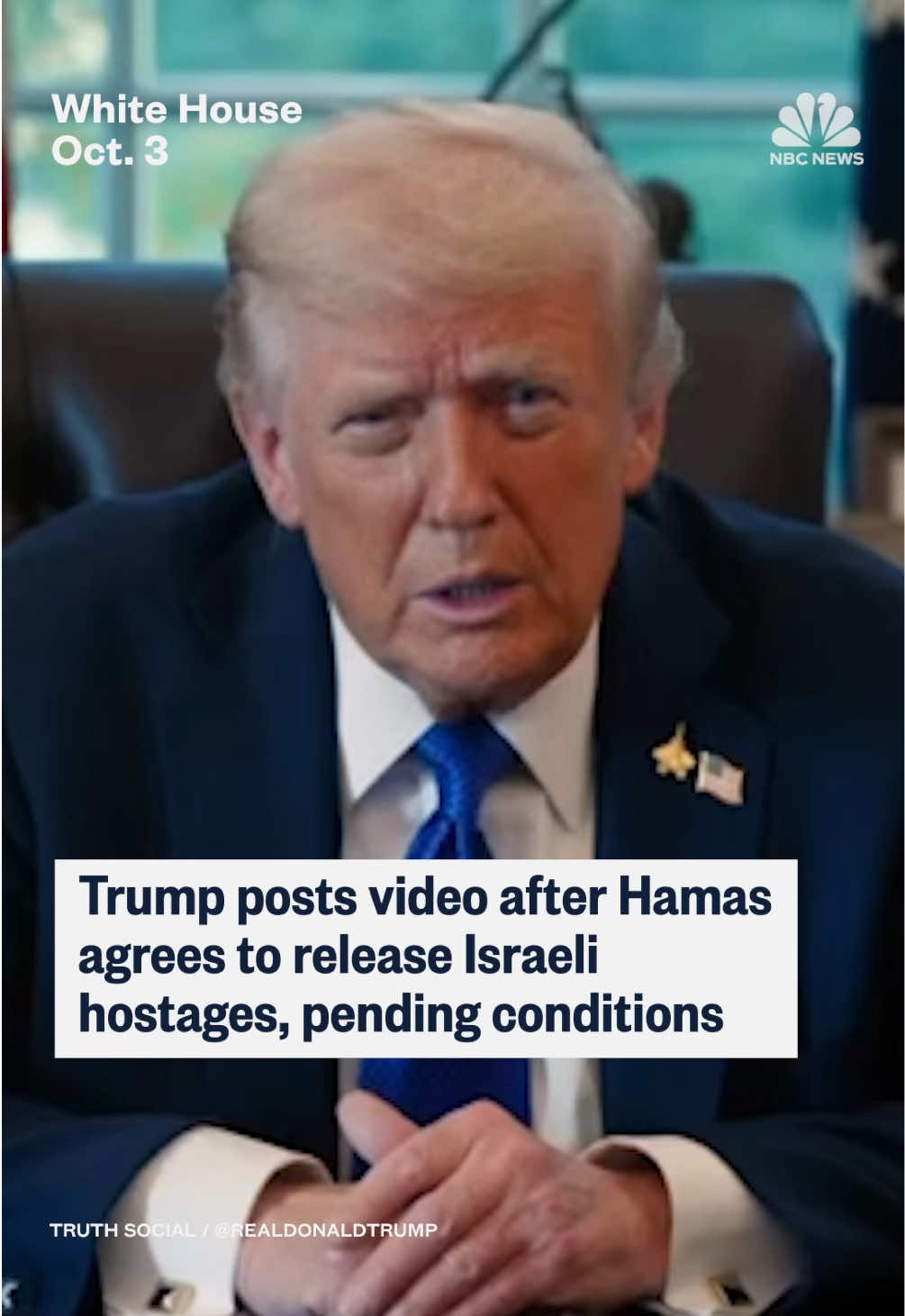 President #Trump shared a video statement to social media Friday after Hamas said it agreed to release all Israeli hostages, alive or dead, as long as 