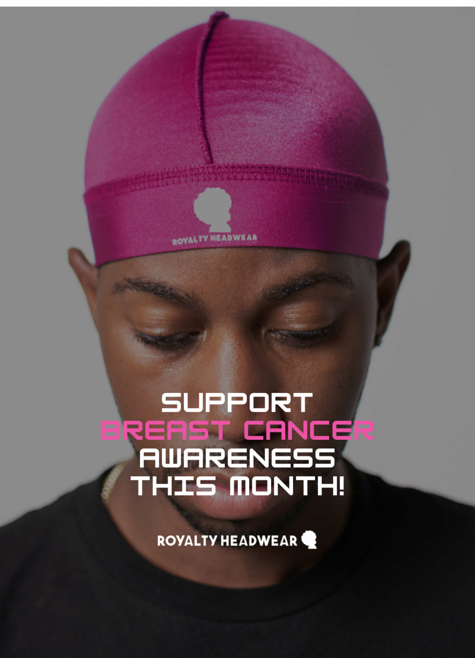 Help support breast cancer awareness this month. For every Pink Cap we sell, we will donate 10% of the revenue!  - - #howtoget360waves #royaltyheadwear #360waves #durag #BreastCancerAwareness 