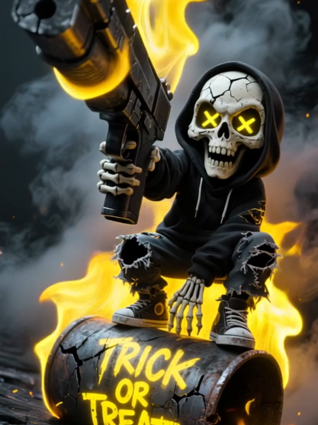 Live Wallpaper | Trick or Treat 🔥💀 #trickortreat #skeleton #livewallpaper #skull #darkaesthetic #halloween #reapervibes #edgyvibes #darkfantasy #lockscreen #ai #phonewallpaper