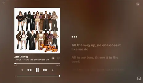 TWICE (JIHYO) | ATM @TWICE | TEN: The Story Goes On Apple Music: https://music.apple.com/ph/album/ten-the-story-goes-on/1840284138 Spotify: https://open.spotify.com/album/7zyibWit2LeHvy5h9utbfg?si=AeEebvN5ThiBInfWumoepA #twice_tiktok_official #thestorygoeson #meplusyou #jihyo #thisisfor 