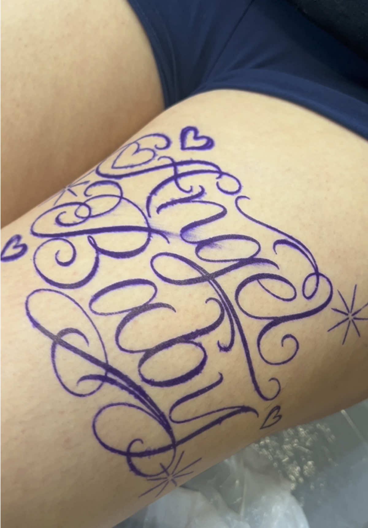 baddie thigh lettering tats always hit 😍#fyp #tattooartist #tattootiktok #letteringtattoo #tattoo 