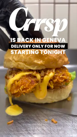Bonne CRROUSTILLANCE!!💥❤️‍🔥  Carte limitée ultra crroustillante  jusqu’au grand jour J !  Full CRRSP experience drops October 25 (exact location dropping soon 🤫)  Crrrrrr💥 #friedchicken #geneva #crrsp #burger 