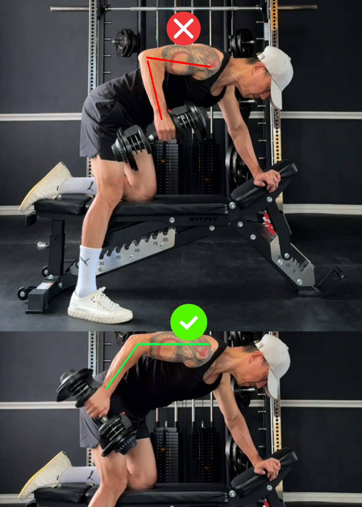 Single arm dumbbell row tips #gymtips #homeworkout #lats 