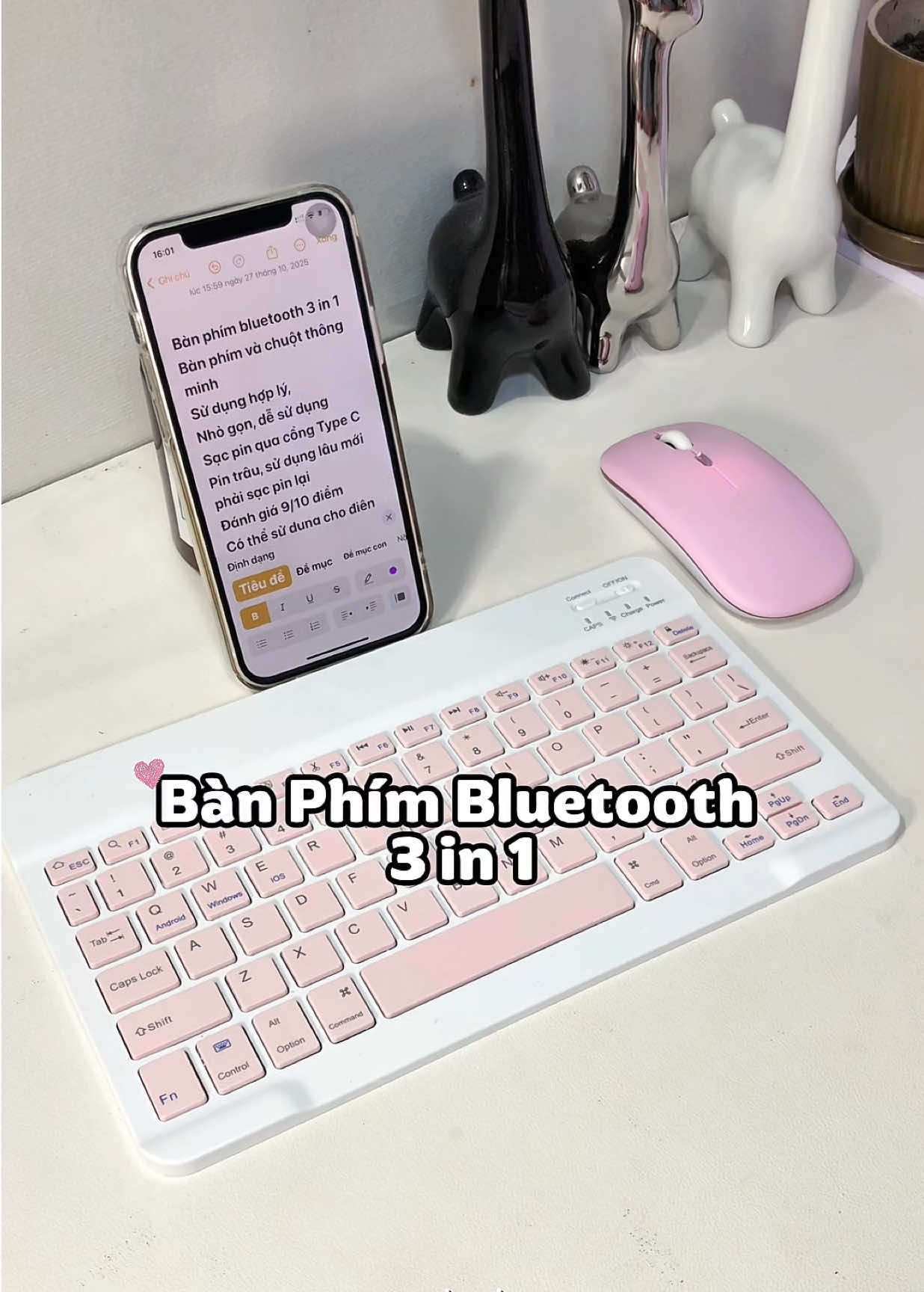 Trả lời @binhminhtuoisang Nhiều bạn hỏi bàn phím có dùng được cho điện thoại không 👉 CÓ nhaaa 😍 Kết nối nhanh – gõ siêu êm – tiện cực luôn 👍🏻 #banphimbluetooth #3in1 #banphimchuotkhongday #reviewbanphimchuot 