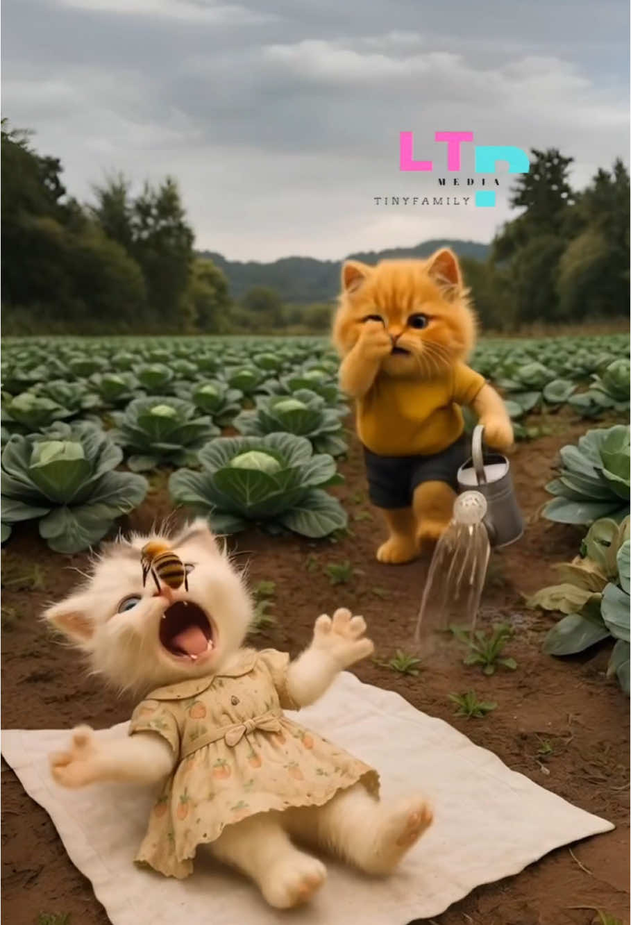The poor cat was stung by a bee while sleeping in the vegetable garden #viral #shorts #cat #catshorts #kitten #animation #fyp #foryoupage 