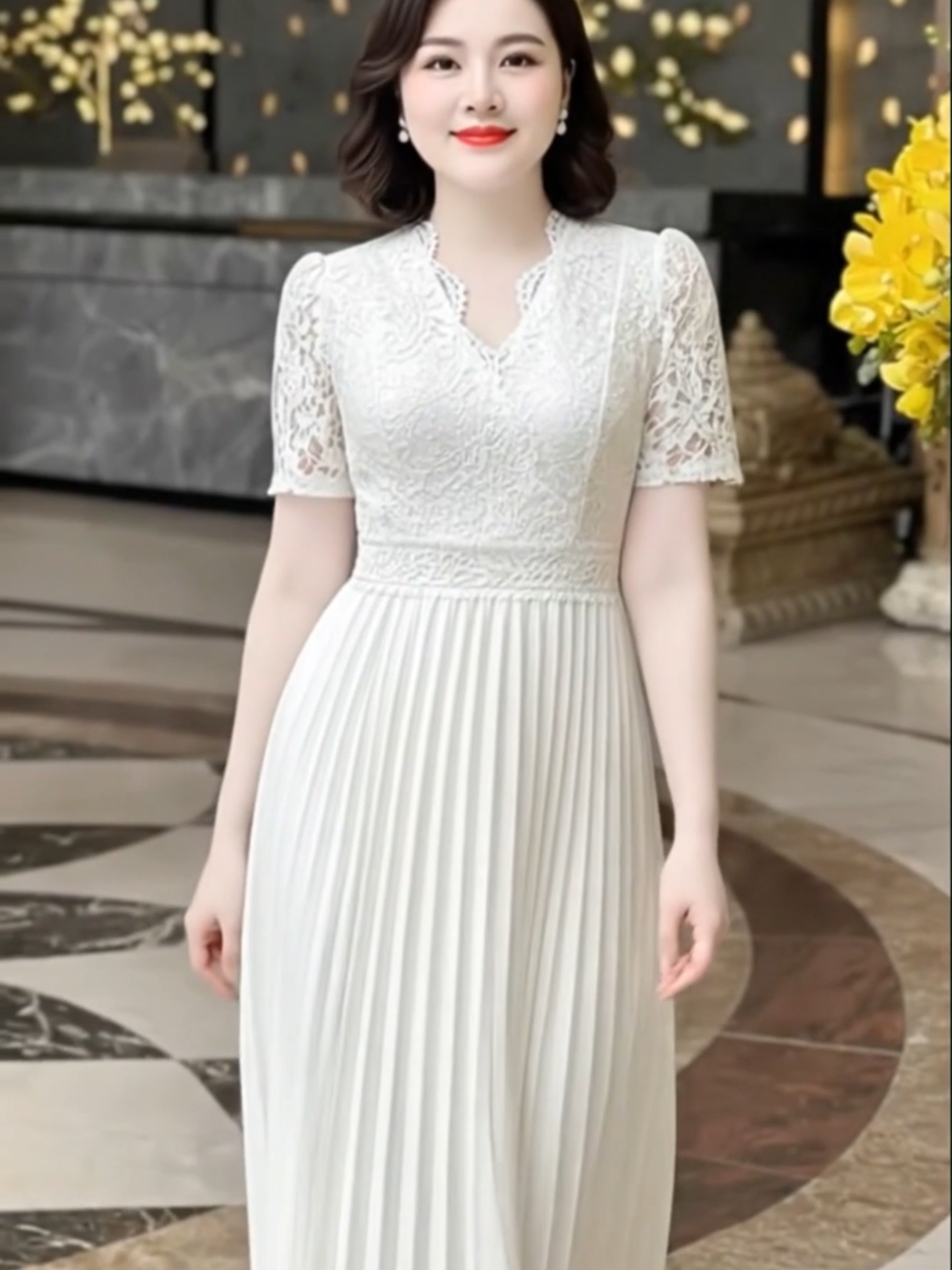 Đầm ren phối chân váy rập ly tinh tế #xuhuong #thoitangbigsize #thoitrangtrungnien #macdepmoingay #vaydamtrungnien