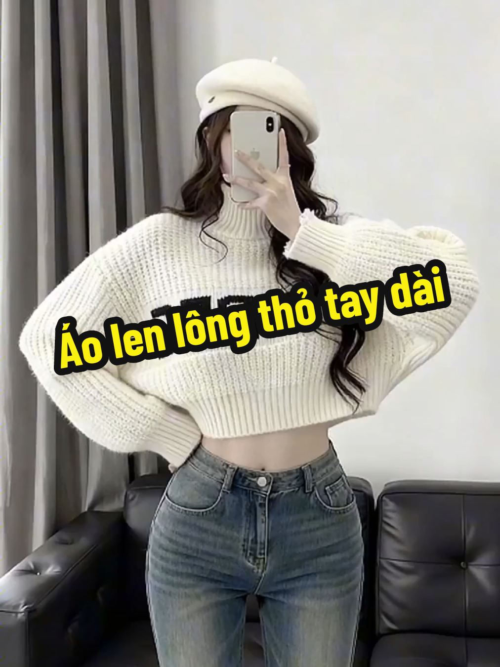 Áo len lông thỏ cổ cao đã ấm lại còn xinh , các tín đồ của croptop đâu r 🤭 #xinhdepmoingay #thoitrangnu #outfitxinh #xuhuong 