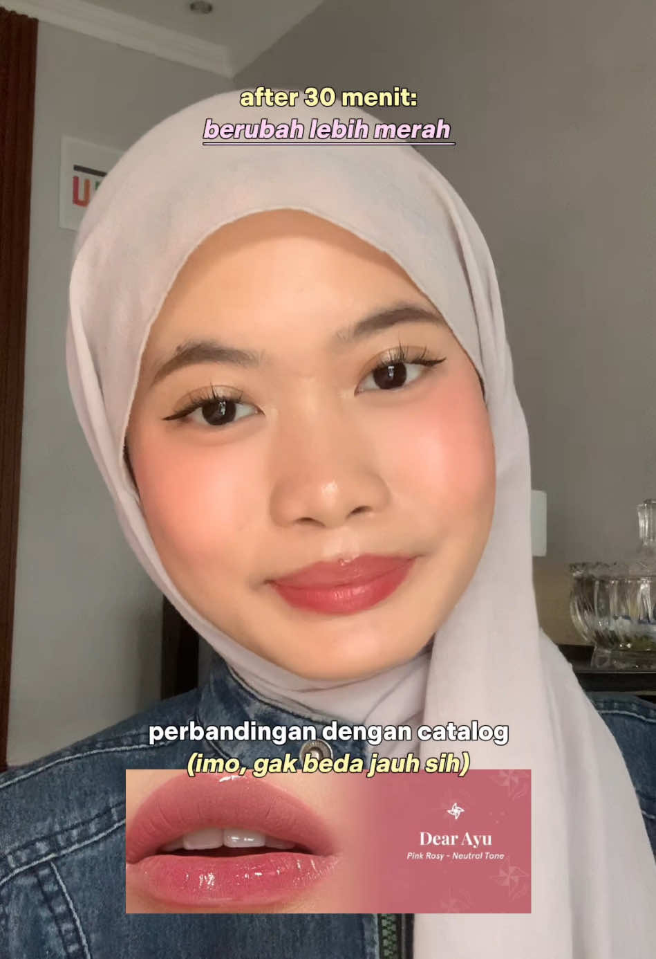 Replying to @Naura 🌷 menurutku warna si dear me beauty lip stain ini makin lama makin mendekati warna stainnya, but still pretty sih! ✨ #dearmebeauty #hydraglowlipstain #lippies #lipstain #lipproducts 