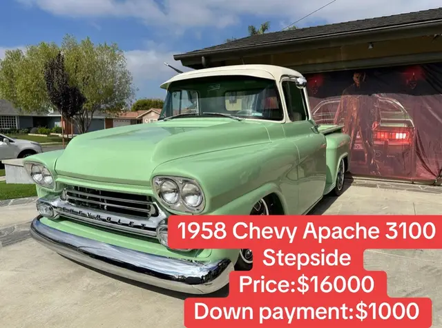 🚘 1958 Chevy Apache 3100 Stepside 🔥 Frame-off restoration 💪 383ci Stroker V8 🏁 Wood-trimmed bed 🌲 Clean title ✅ Only 1,200 miles since build! 👀 💰 $16,000 | $1,000 down | $400/month #ClassicTruck #ChevyApache #RestoredClassic #1958Chevy #CustomBuild  