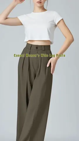 Women's Solid Color Wide Leg Pants Without Belt, Casual Comfy Trousers for Daily Wear, Ladies Bottoms for Summer Fashion #highwaistedjeans #flaredleggings #womenssweatpants #fashionablewomensclothing #widelegsweats #foldoverpants #breathableworkoutpants #ladieswardrobe #plussizeoveralls #denimsweatpants
