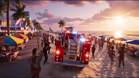 GTA6!!! #Gameplay Firetruck driving across West beach!! 🔥🔥 #gta6 #grandtheftauto6 #fyp #leaked 