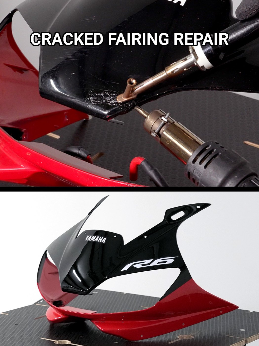 A cracked Yamaha R6 fairing brought back to life! We repaired the crack by fusion welding, refinished the surface, and repainted it to a perfect factory finish. This is how we turn damage into restoration — one weld at a time. Save your parts. Save your money. #RebelAgainstReplacement #plasticrepair #polyvance