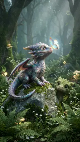Baby Dragons & Butterfly in Enchanted Forest #livewallpaper #lockscreen  #dragontok  #fantasyart  #magicalcreatures 