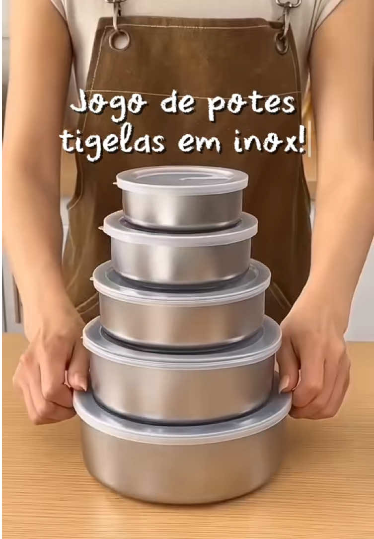 🚨Quer o link? Comente “QUERO” que vou te enviar 🔗 Link da coleção na Bio  Jogo 10 Potes Tigelas em Inox Alumínio - Redondo - Com Tampa #pote #tigela #inox #dicasparacasa #aluminio 
