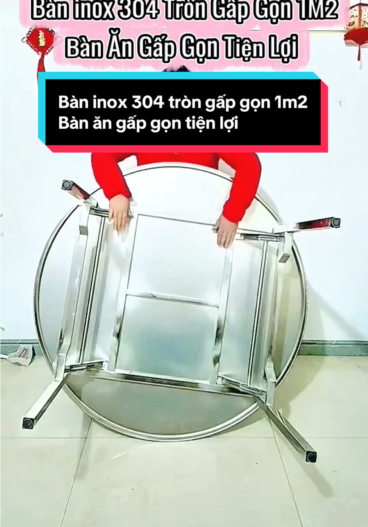 Bàn inox 304 tròn 1m2 gấp gọn . Bàn ăn gấp gọn tiện lợi #xh #viraltiktok #trendingvideo #baninox304 #bantroninox 
