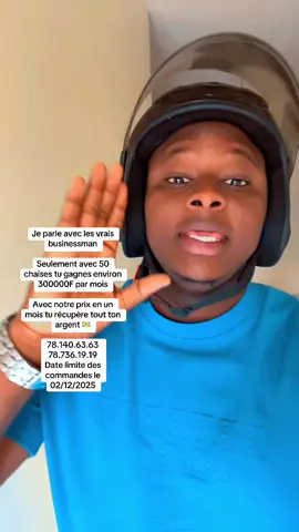 Je parle avec les vrais businessman  Seulement avec 50 chaises tu gagnes environ 300000F par mois Avec notre prix en un mois tu récupère tout ton argent 💵  78.140.63.63 78.736.19.19 Date limite des commandes le 02/12/2025 #seydina_aboubacar 