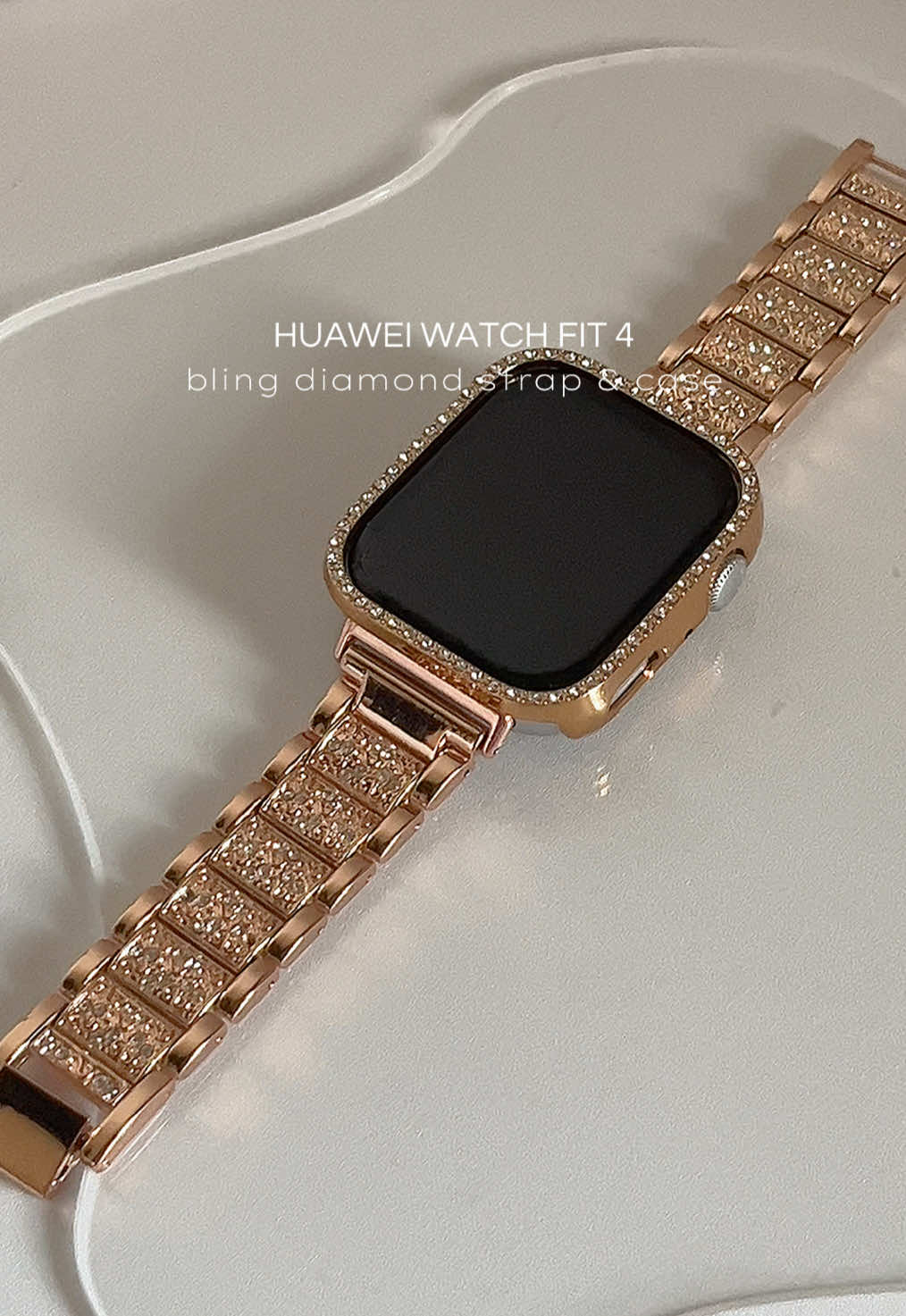 Ackk so pretty!! — Bling diamon strap & case for huawei watch fit 3/4/4pro ✨ #huaweiwatchfit4 #huaweiwatchstrap #blingdiamond #smartwatchstrap #watchstrap 