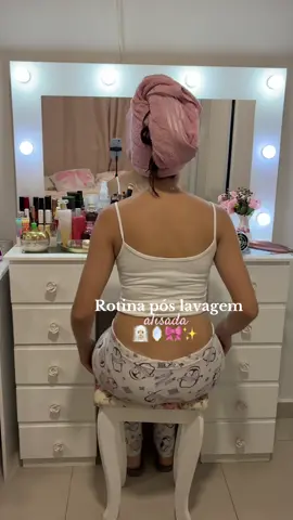 Rotina pós lavagem🧖🏼‍♀️🪞🎀✨#haircareroutine #alisada #tonicopoderoso #lisoetico ##asmr