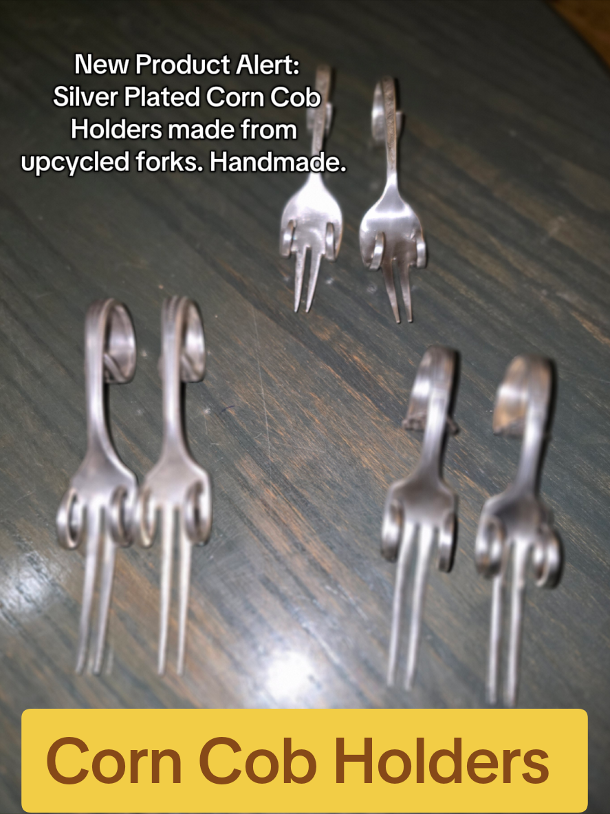 New product Alert: Hamdmade Corn cob holders upcycled from silver plated forks. #silverware  #forks #corn #corncobholder #upcycling 