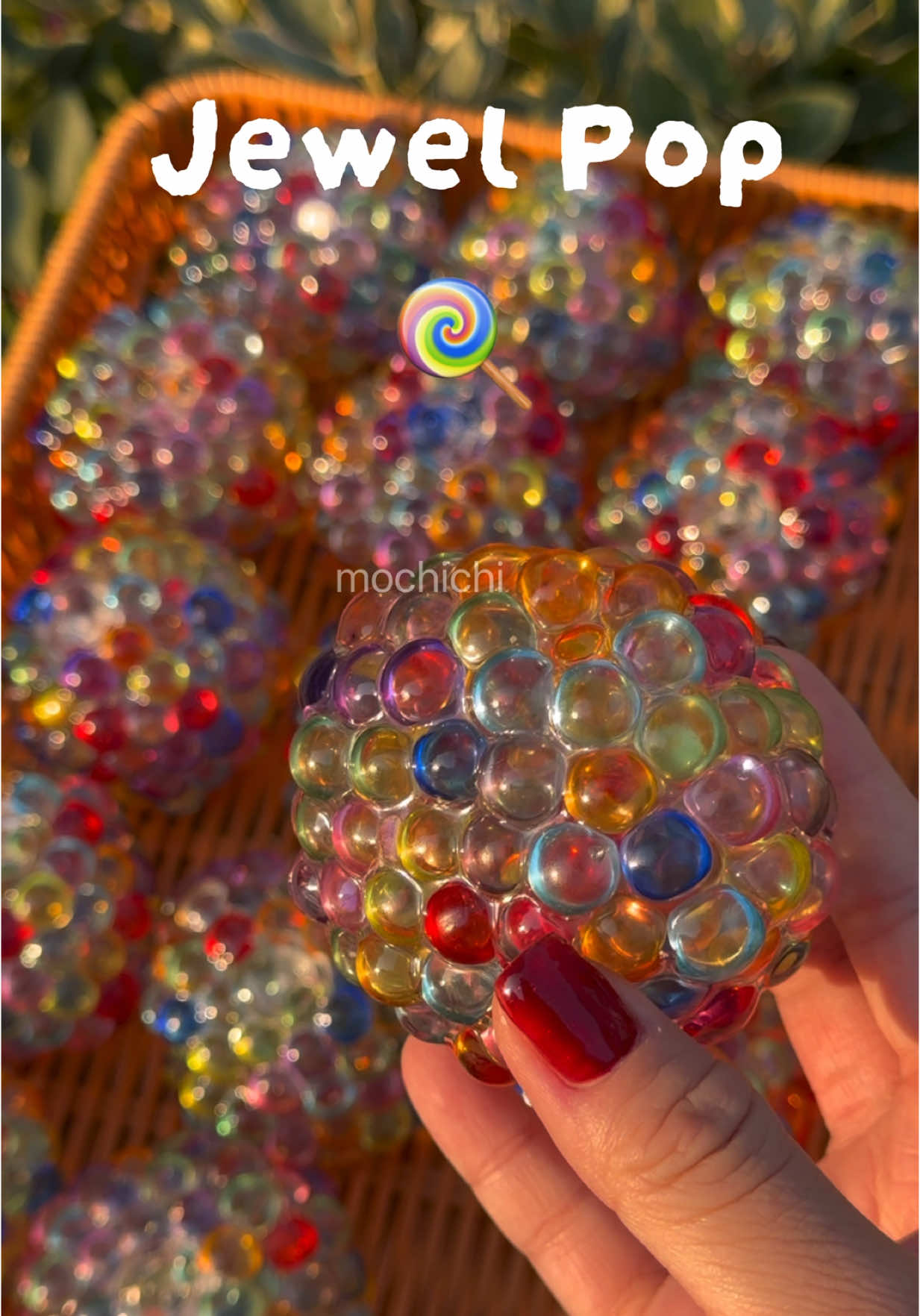 Squeezing a tray of crunchy jewel pop stress balls ✨ So pretty in the sunlight! #stressball #asmr #satisfying #oddlysatisfying #sensory #relaxing #DIY #squishy #fyp #mochichi 