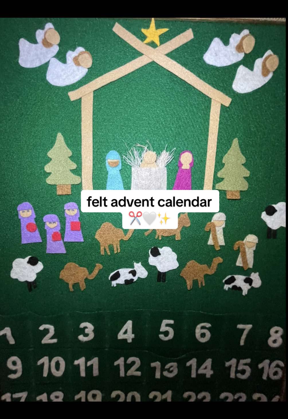 handmade felt advent calendar ✂️✨ I spent the weekend cutting & stitching this little felt nativity!  my hope is that it becomes one of those traditions we never forget, something we’ll pull out year after year, a sweet reminder of who Christmas is really about 🤍 #christmastraditions  #adventcalendar #nativity #diychristmas #christiantiktok 