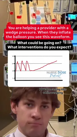 What might cause this while trying to get a wedge pressure from a Swan-Ganz Catheter and why are we concerned?? Like and follow if you want to see the full explanation! . Check out the ICU STARTER BUNDLE and the other Nurse Dose Cheat Sheets/Resources in the bio! . Follow for more ICU nursing education! 🎓 . #cvicu #cardiacnurse #criticalcare #nursingschool #icunurse 