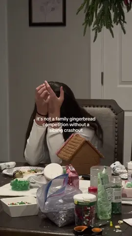 it’s always someone… #familytime #gingerbreadhousecompetition #gingerbreadhouse #crashout #relatable 