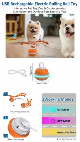 USB Rechargeable Electric Smart Rolling Ball Toy, Interactive Pet Toy for Dogs & Cats, Fun Indoor and Outdoor Exercise Accessory #dogtoys #toygadget #dogandcattoys #catbirdtoy #dogsupplies #puppymusthaves #mydogtools #electriccattoy #animaltoys #catinteractivetoy