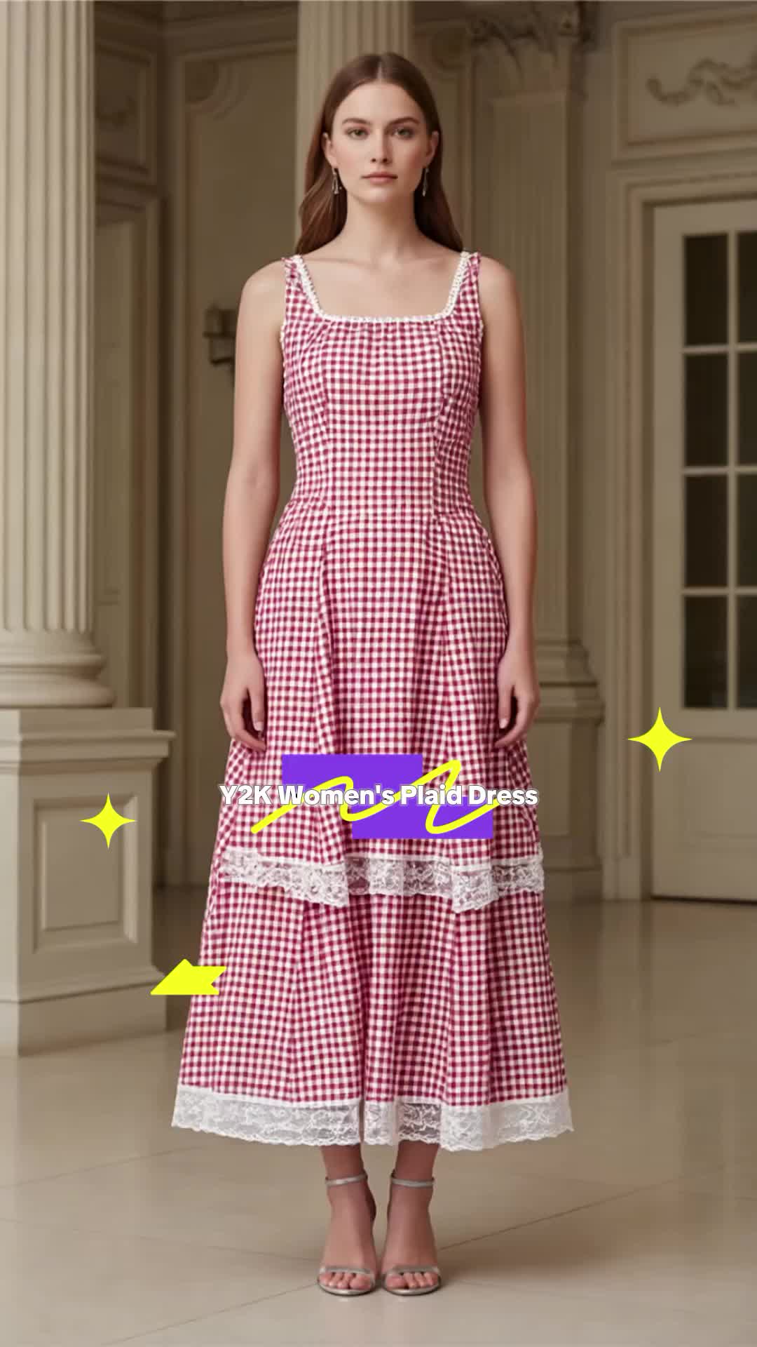 Women's Plaid Print  Tank  Dress, Y2k Cute Casual Adjustable Spaghetti Strap Dress for Summer, Women's Clothing for Daily Wear 