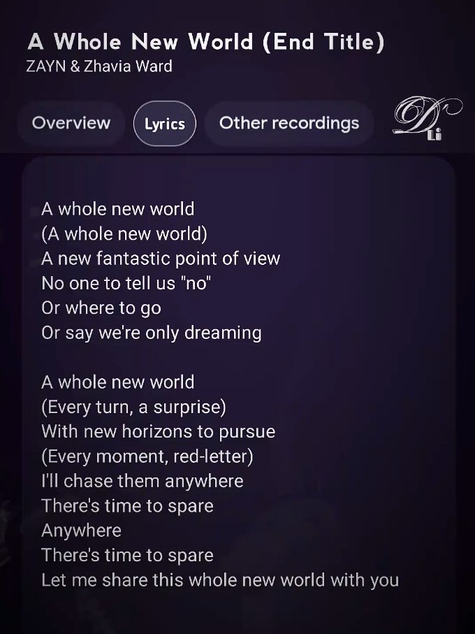 A Whole New Word 🌼🎶🎧 #fypシ #fyp #foryou #lyrics #awholenewworld 