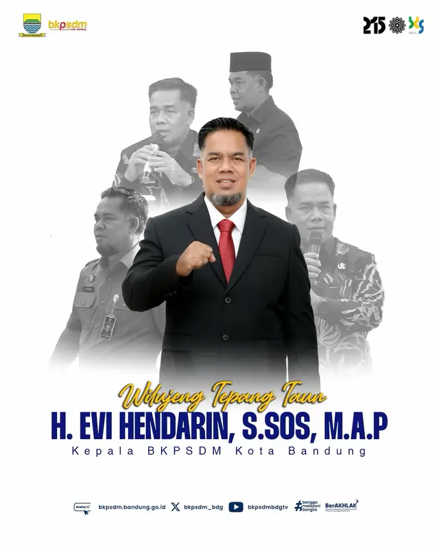 Selamat Ulang Tahun Bapak Evi Hendarin, Kepala Badan Kepegawaian dan Pengembangan Sumber Daya Manusia Kota Bandung. Semoga di hari istimewa ini, Bapak Kaban senantiasa diberikan kesehatan, kebahagiaan, dan kekuatan untuk terus memimpin upaya peningkatan kualitas ASN dan pelayanan publik di Kota Bandung.