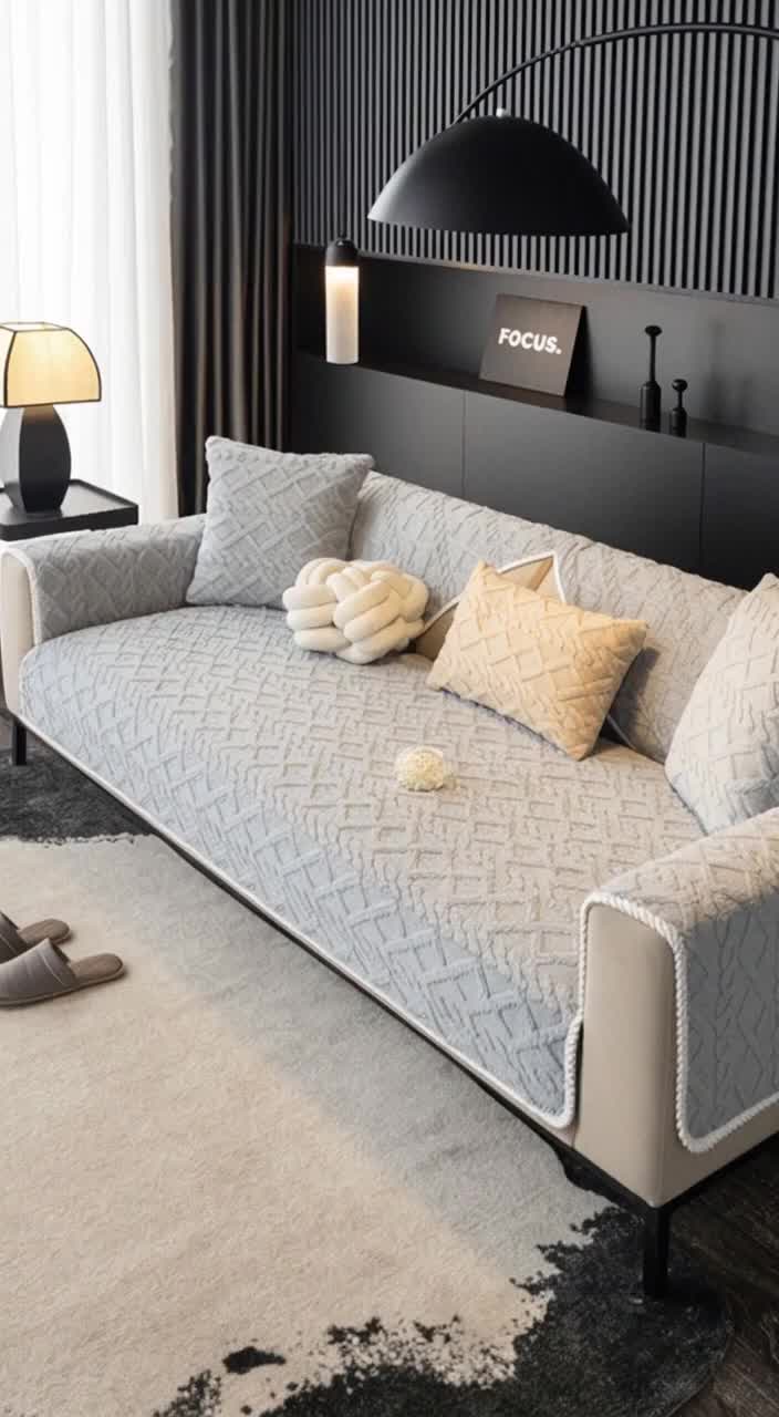 Solid color sofa cover 2pc short plush sofa cushion, pet dog friendly sofa cushion, delicate and soft plush protection sofa, diamond pattern decoration, bedroom, office, living room decoration, home decoration 