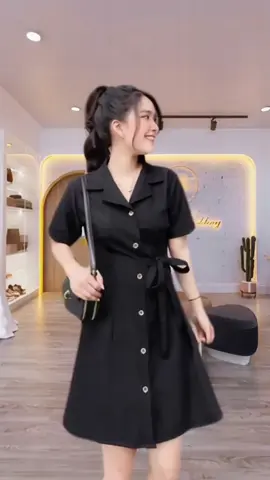 Đầm phom A cổ vest cột nơ xinh