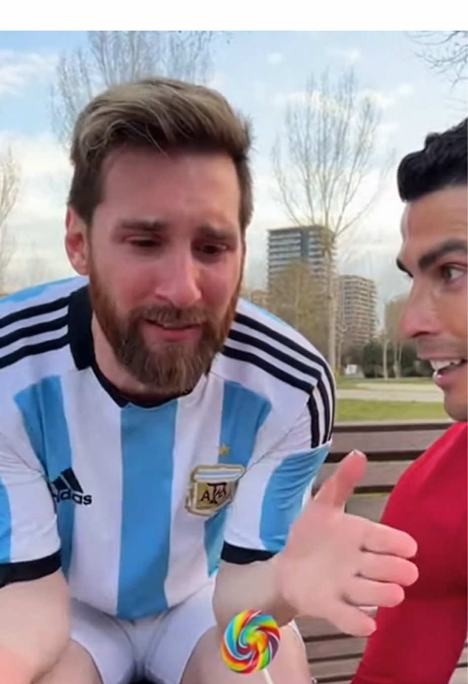 Messi cries… Ronaldo gives him a lollipop 😭🍭 #m#messir#ronaldoa#aivideof#fypforyou