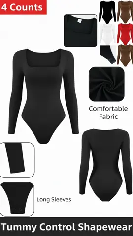 Women's Long Sleeve Shapewear Bodysuit, Thong Design, Square Neck Slimming Tummy Control, Ladies Underwear & Shapewear, 4 Counts #shapewearbodysuit #usloungewearlooks #womenssweatshirtset #womensundergarments #womensclothingtiktokshop #tummycontrolshapewear #fullbodyshapewear #fulllengthtops #paddedunderwearforwomen #plussizeunderwear