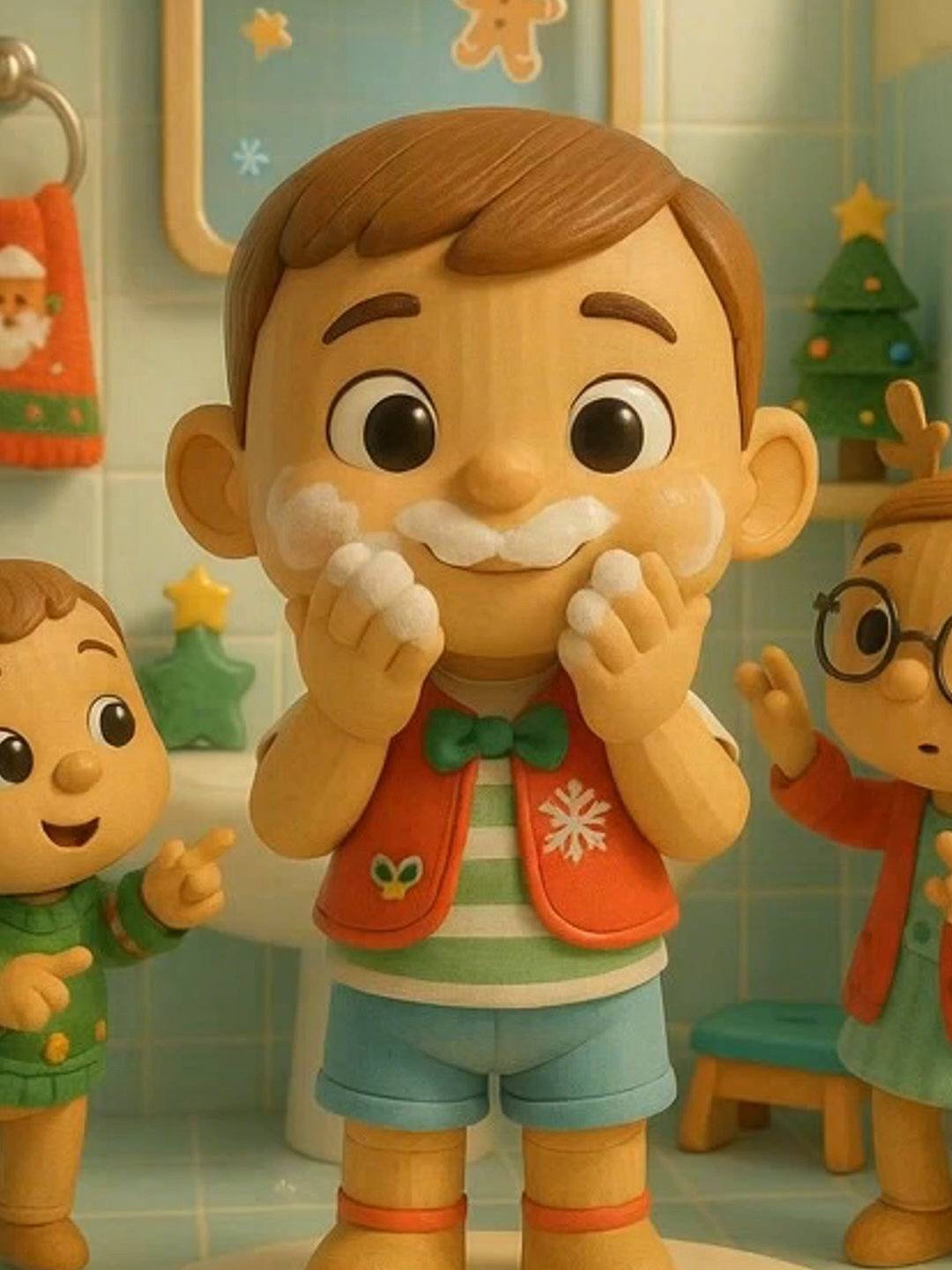 Pin Pon, el muñeco de cartón más guapo, se lava la carita en un baño lleno de detalles navideños junto a sus dos amigos 🎄. Entre espuma, toallas rojas y lucecitas, convierten la rutina de higiene en un pequeño baile al ritmo de “Pin Pon es un muñeco”. Así lavarse la cara con agua y jabón se vuelve un juego divertido y muy ordenado, como a Pin Pon le gusta. ¿Tú también cantas “Pin Pon es un muñeco” cuando te lavas la carita? #baileinfantil #cancionesinfantiles #videoinfantil #animacioninfantil #pinpon