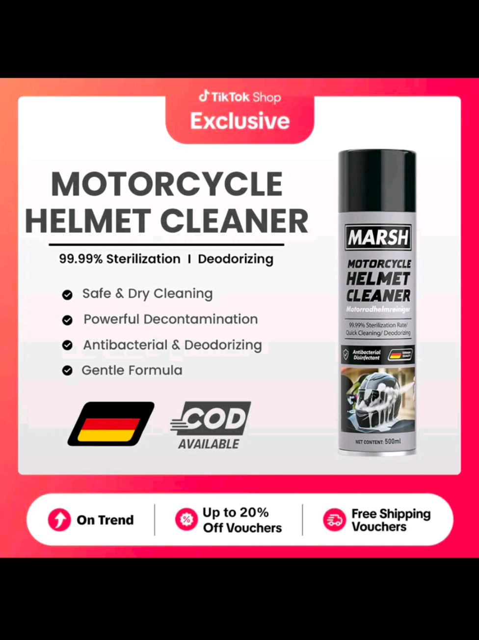 Marsh Motorcycle Helmet Cleaner 500ml / Helmet Foam Cleaner  #MARSH #MarshHelmetcleaner #DasAuto #Helmet #disinfectant 