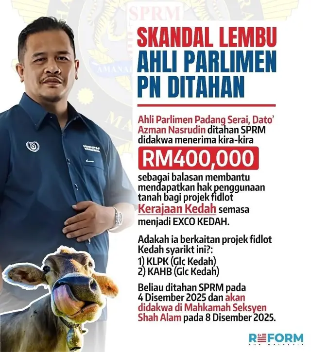 Ingatkan kalau dh nama Parti Islam tu suci sgt la. Tiba-tiba kena kait dgn skandal lembu. Ni baru ADUN dh minta smpai RM400,000. kalau Ahli Parlimen tak tau la berapa yg dpt. Albert Tei pernah cakap, yg derma kalau sumbang kat PAS mmg telus. Mungkin ni pon sumbangan jgk kot. Apa-apapun tahniahla SPRM. Blh hidu jgk bau busuk dlm PAS ni. #SPRM #pas #busuk #lembu 
