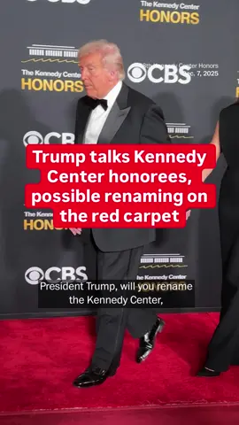 On the red carpet at the Kennedy Center Honors, tonight’s host President Trump answered a couple of my questions about tonight’s winners and possibly renaming it the Trump Center 👀  🎥@alliecarenwapo 