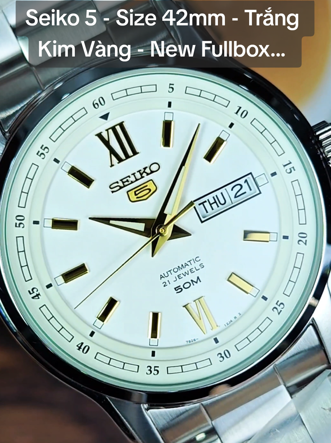 Seiko 5 - Mặt Trắng Kim Vàng - Size 42mm - New Fullbox...  #chuongdonghojapan #chuongdonghodaopho #seiko5 #donghoseikochinhhang #donghoseiko5 
