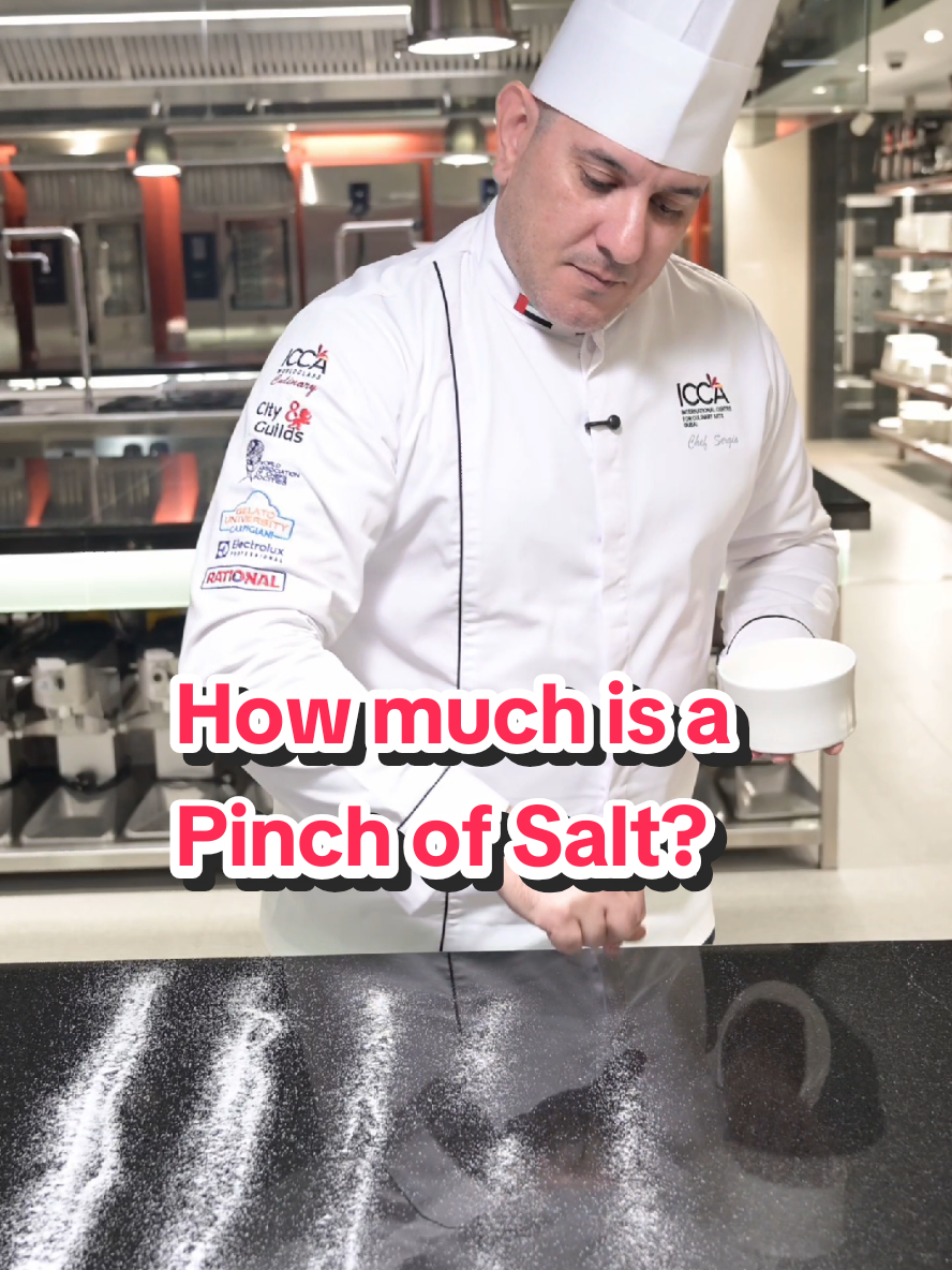 ✨ How Much Is a Pinch of Salt, Really? ✨ Chef Sergio breaks it down with a simple guide every cook should know: 🧂 5-finger pinch = 1 tsp (5g) 🧂 4-finger pinch = ¾ tsp 🧂 3-finger pinch = ½ tsp 🧂 2-finger pinch = ¼ tsp 🧂 A true “pinch” = just a tiny pick of salt But remember — this is only a guideline. Always taste as you cook. You can add salt, but you can’t take it back! 👨‍🍳✨ 👉 Ready to learn fundamentals like these and build true kitchen confidence? Next Professional Diploma intakes: January 12, 2026 & February 16, 2026 culinary school Dubai, cooking basics, salt measurement guide, professional chef training, ICCA Dubai, learn to cook #ICCADubai #CulinaryExcellence #LearnToCook #KitchenBasics #SaltTips 
